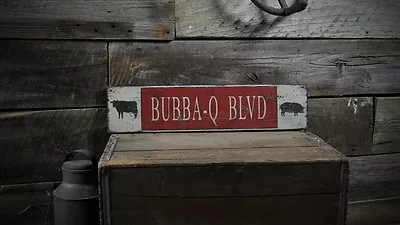 Custom BBQ Blvd Cow & Pig Sign - Rustic Hand Made Vintage Wooden • $134.10