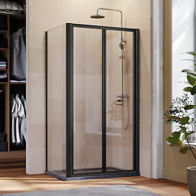 Black Frame Shower Enclosure Bi Fold With Side Panel Wet Room Glass Cubicle • £99.99