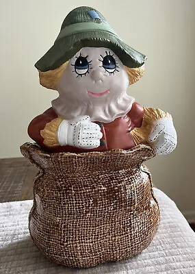 Scarecrow Cookie Jar In Burlap Sack Halloween Adorable • $19.66