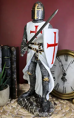 White Cloak Caped Medieval Crusader Swordsman Knight Of Christ Figurine 11.5 H • $44.99