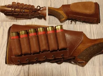 Leather Shotgun Shell Cartridge Buttstock Holder Cheek Rest Padded - 12 & 20 Ga • $29.80