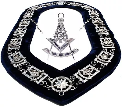 Masonic PAST MASTER SILVER Chain Collar BLUE Backing + JEWEL  DMR200SB//DMP200S • $49.99