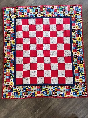 Homemade Baby Quilt Mickey Mouse  Checkered Colorful 38  X 42 .             • $10