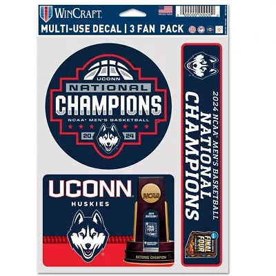 UCONN Huskies Wincraft NCAA National Champions 3 Piece Fan Multi Use Decal Set • $14.99