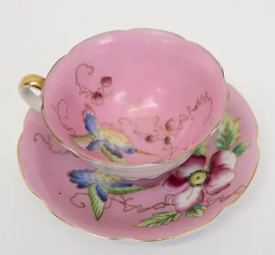 Vintage Chugai China Tea Cup/Saucer Pink/Gold Hummingbirds Occupied Japan (2A) • $19.95