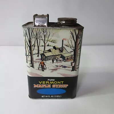 VTG Old Vermont Pure Maple Syrup Tin Metal Graphic Can 1/2 Gallon  (#9) • $25