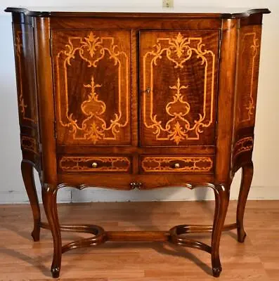 1900 Antique French Louis XV Walnut & Satinwood Inlay Liquor Cabinet / Bar • $2600