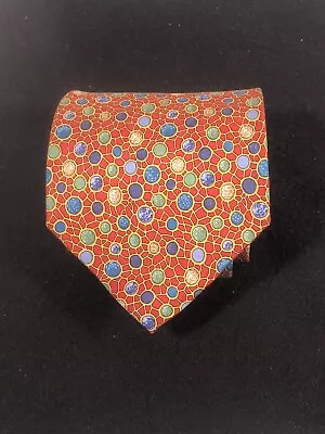 SALVATORE FERRAGAMO Red Tie With Colorful Geometric Abstract Design 100% Silk • $214.28