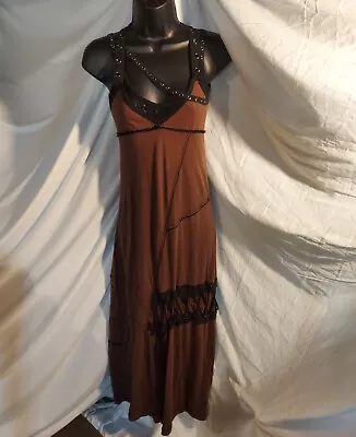 Womens Steam Punk Like Goth Emo Dress Stitches Straps Long Brown Unique Sz S • $9.99