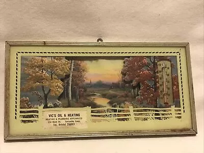 Advertising Thermometer Vic’s Oil & Heating Terryville Bristol Framed Vintage • $65