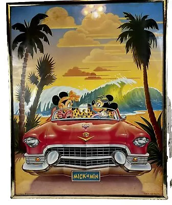 Disney Mickey & Minnie Mouse In Car #88007 Poster 20”x16” Framed Beach Palm 1988 • $22.98