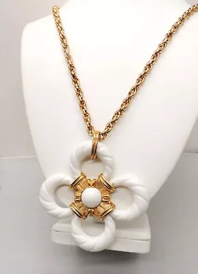 Vintage 1970s Signed Napier White Resin Runway Statement Pendant Necklace • $160