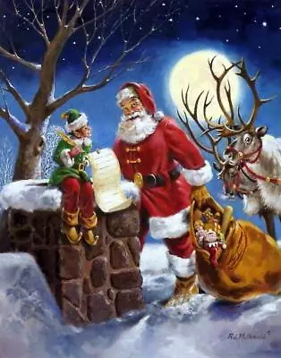 R.J. McDonald Checking It Twice S/N Christmas Santa Art Print 16 X 22.5 • $109.95