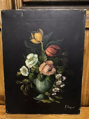 Vintage L. Ruggeri Oil Painting Still Life Floral • $83