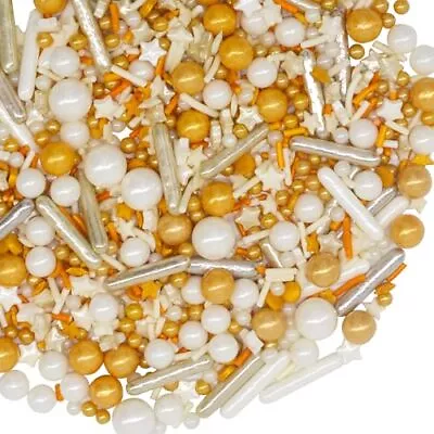 Gold And White Sprinkles For Cake Decorating Edible Sugar Pearls White Gold • $17.07