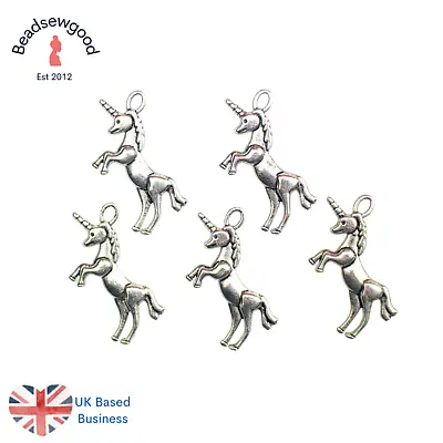 10 Antique Silver Unicorn Charm Pendants 35mm Popular Mythical Folklore Animal • £2.89