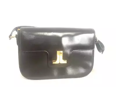 LANVIN Vintage Dark Brown Leather Elegant Shoulder Bag With Iconic Golden Logo M • $397.32