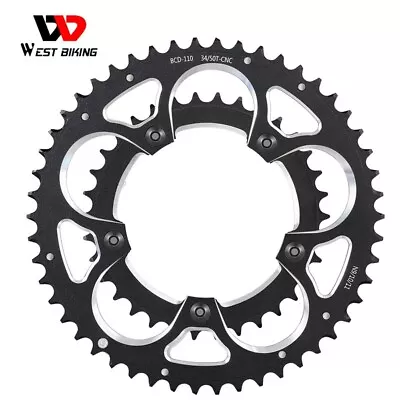 WEST BIKING Road Bike Chainring 110BCD 34T/50T Tooth Plate 8/9/10/11 Speed Black • $29.68