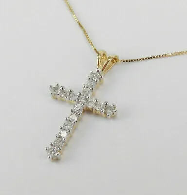2 CT Round Cut Diamond Cross Pendant Necklace 14K Yellow Gold Over Free Chain • $30.60