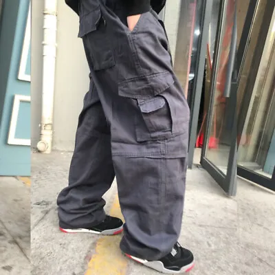 Men Cargo Pants Loose Baggy Long Multi-pockets Hip Hop Carpenter Pants L Leisure • $25.02