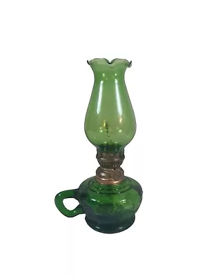 Vintage Green Glass Oil Lamp With Shade. Made In Hong Kong Unused VGC Appx 8   • £16