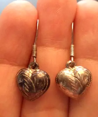 Stunning Vintage Estate Signed Sterling Silver Heart Love 1  Earrings!!! G9313 • $0.99