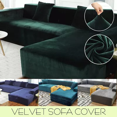 Velvet Sofa Covers Couch Cover Super Stretch Slipcover Protector 1 2 3 4 Seater • $22.99