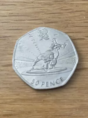 50p (Fifty Pence) Coin Olympic Wrestling Sport 2012 (2011 GB Royal Mint) • £4.50