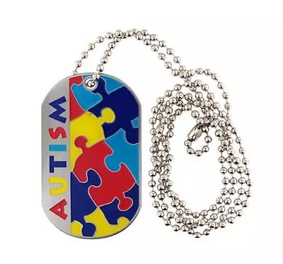 AUTISM Necklace Alert Medical ID Stainless Steel Dog Tag Emergency Jewelry ASD • $12.99