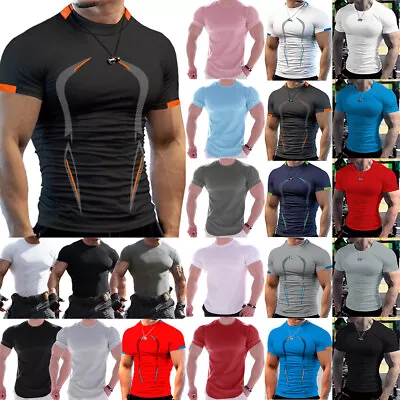 New Mens T Shirt Breathable Cool Dry Performance Running Sports Wicking Gym Top • £9.89