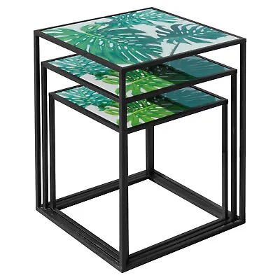 Nest Of Three Tables (Set Of 3) - Green Leaf Top • £147.78