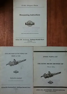 Vintage & Collectable Stihl Electric Chainsaw Mod. 67 (ESL) Manual X 3 • $34.95