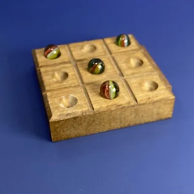 Vtg Wood Wooden Tic Tac Toe Mini Marble Game Marbles Stored Inside Incomplete • $10.51