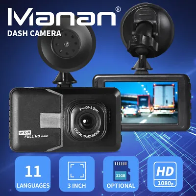 $39.99 • Buy Manan FHD Dash Camera Video DVR Car Recorder 1080P LCD +32GB Card 11 Language