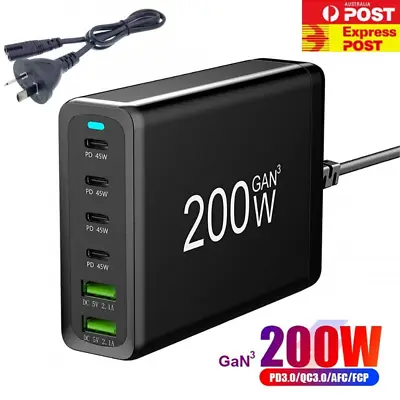 155 200W GaN USB-C Fast Charger 6 Ports Type C PD Power Adapter For Phone Tablet • $49