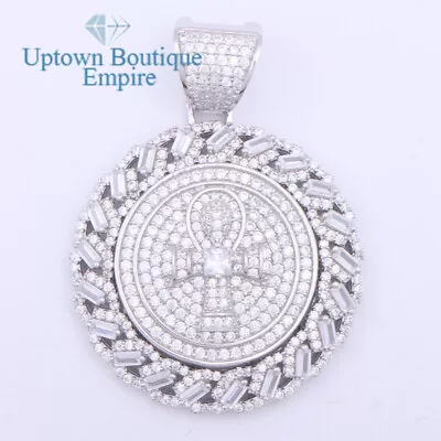 Spinning Ankle Cross Medallion Men 925 Sterling Silver Gold CZ Pendant*AAI • $61.99