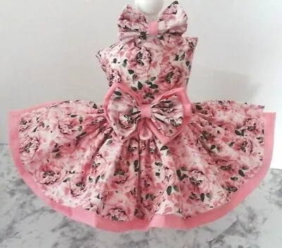 Dog Harness Dress   Pink Flowers     New Handmade  Free Shipping • $21.99