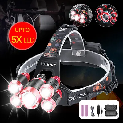 Rechargeable T6 Headlamp  Headlight Head Torch Lamp Fishing Camping Worklight • $20.99