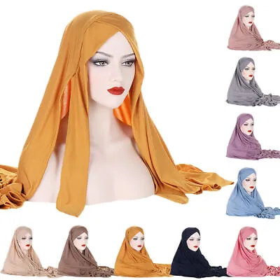 Muslim Women Hijab Instant Scarf Ready Made Pull On Wrap Headscarf Cover Islamic • £11.26