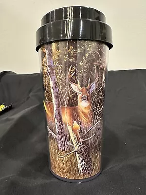 Vintage Thermo-Serv  Whitetail Deer Scene Travel Tumbler Bob Schmidt  Art “NEW” • $22.50