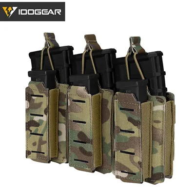 IDOGEAR Tactical LSR 9mm 556 Mag Pouch Triple Mag Carrier MOLLE Pouch Laser Cut  • $26.01