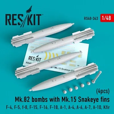 1/48 ResKit RS48-0343 Mk.82 Bombs With Mk.15 Snakeye Fins (4pcs) (F-4 F-5 F-8 • $15