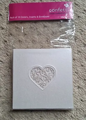 10 Pack Lace Heart Wedding Invitations With Inserts And Envelopes - Cream • £5