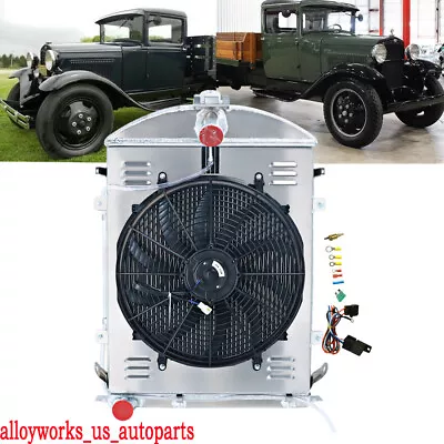 Radiator (4 ROW)+Shroud Fan For 1930 1931 Ford Model AA Double A Heavy Duty 3.3L • $284.95