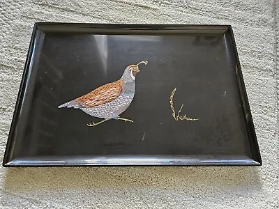 Couric Monterey Black Lacquer Tray Walking Quail Multi Color Woods Rectangle • $124.99