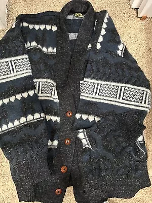 Tejidos Ruminahui Sweater Mens Large L Cardigan Wool Aztec Southwestern • $14