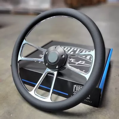 14  Polished Steering Wheel Black Half Wrap For Chevy Muscle C10 Ford Hot Rod • $124.33