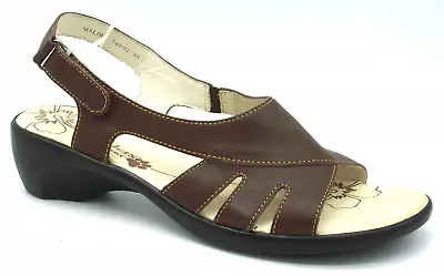 Womens Size 6.5 Padders Brown Leather Malibu Hook Loop Strap Peep Toe Sandals • £29.99