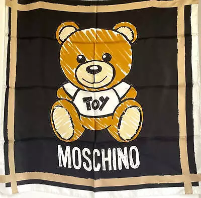 Moschino Teddy Bear Toy Scarf Silk Womens Square Black 26x26 Boutique • $68