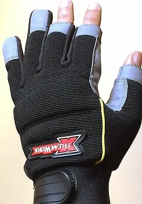 £6.99 • Buy Work Gloves Mechanics 3 Finger DIY Safety Syn Leather Padded Palm Padded Knuckle
